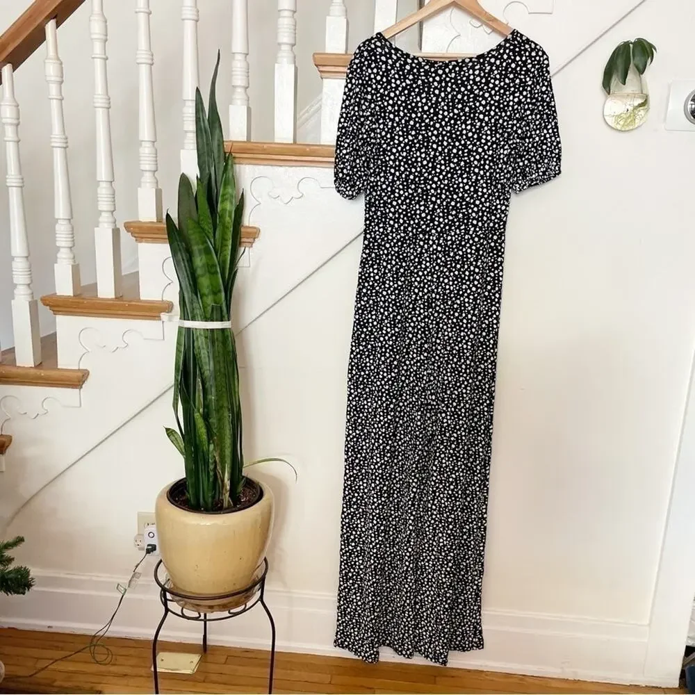 Nasty Gal Black White Jersey Abstract Spot Short Sleeve Jumpsuit Size 10 - Picture 7 of 9